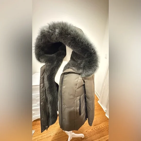 Dawn Levy Luka Fitted Parka with Velvet & Fur Trim XS - Picture 7 of 9